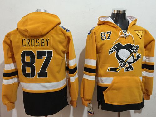 Penguins #87 Sidney Crosby Gold Sawyer Hooded Sweatshirt Stadium Series Stitched NHL Jersey